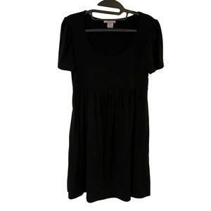 Lux A Line Dress Womens Large Short Sleeve Black Pleated Vintage USA Made Swoop